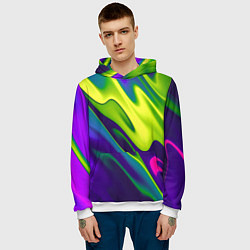 Толстовка-худи мужская Сине-зелёное и фиолетовое абстрактное слияние, цвет: 3D-белый — фото 2
