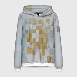 Толстовка-худи мужская Геометрические золотые, синие и белые кубы, цвет: 3D-белый