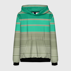 Толстовка-худи мужская Полосатый оливковый зеленый изумрудный узор, цвет: 3D-черный