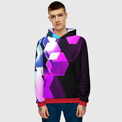 Толстовка-худи мужская Неоновая нейросеть соты, цвет: 3D-красный — фото 2