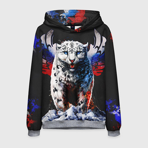 Мужская толстовка Снежный барс и крылья орла в цветах триколора / 3D-Меланж – фото 1