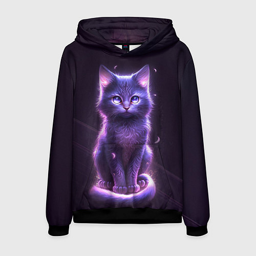 Мужская толстовка Неоновый котик в лесу / 3D-Черный – фото 1