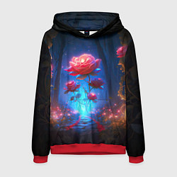 Толстовка-худи мужская Алая роза в ночном лесу, цвет: 3D-красный
