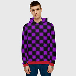 Толстовка-худи мужская Фиолетовый черный узор Шахматка, цвет: 3D-красный — фото 2