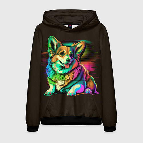 Мужская толстовка Неоновый корги / 3D-Черный – фото 1