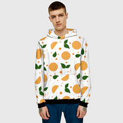 Толстовка-худи мужская Апельсины с листьями, цвет: 3D-черный — фото 2