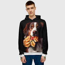 Толстовка-худи мужская Пёс держит букет цветов, цвет: 3D-белый — фото 2