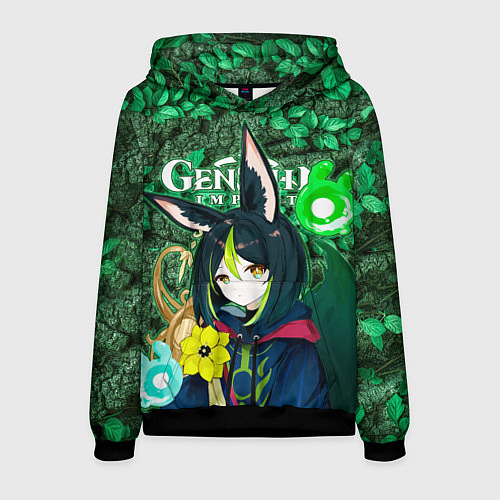 Мужская толстовка Тигнари на фоне листвы / 3D-Черный – фото 1