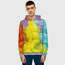 Толстовка-худи мужская Абстрактные разноцветные объёмные дымы, цвет: 3D-меланж — фото 2