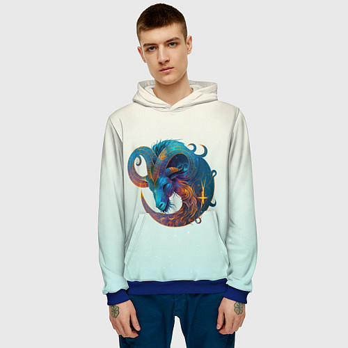 Мужская толстовка Козерог на приятном светлом фоне / 3D-Синий – фото 3
