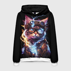 Толстовка-худи мужская Электрический кот стимпанк, цвет: 3D-белый