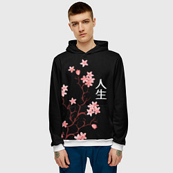 Толстовка-худи мужская Сакура, дерево жизни, цвет: 3D-белый — фото 2