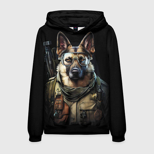 Мужская толстовка Немецкая овчарка в военной форме / 3D-Черный – фото 1