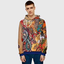 Толстовка-худи мужская Иредзуми: демон и дракон, цвет: 3D-синий — фото 2