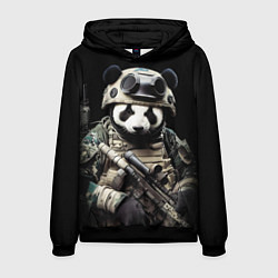 Толстовка-худи мужская Медведь панда солдат спецназа, цвет: 3D-черный