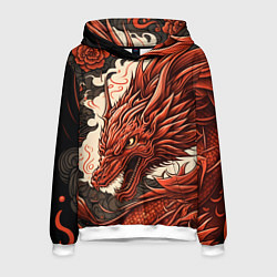 Толстовка-худи мужская Японский краcный дракон, цвет: 3D-белый