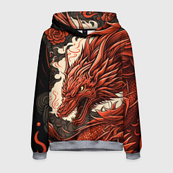 Толстовка-худи мужская Японский краcный дракон, цвет: 3D-меланж