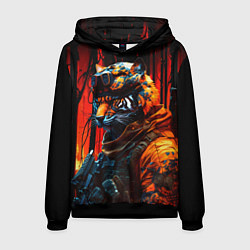 Толстовка-худи мужская Огненный тигр воин спецназа, цвет: 3D-черный