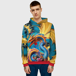 Толстовка-худи мужская Japanese dragon - tattoo - irezumi - art, цвет: 3D-красный — фото 2