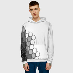 Толстовка-худи мужская Серые соты абстракция, цвет: 3D-белый — фото 2