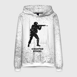 Толстовка-худи мужская Counter Strike с потертостями на светлом фоне, цвет: 3D-белый