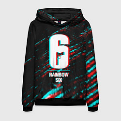 Толстовка-худи мужская Rainbow Six в стиле glitch и баги графики на темно, цвет: 3D-черный