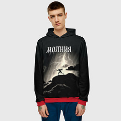 Толстовка-худи мужская Человек и молния, цвет: 3D-красный — фото 2
