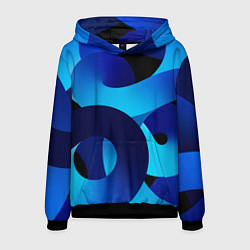 Толстовка-худи мужская Синие линии в виде узоров, цвет: 3D-черный