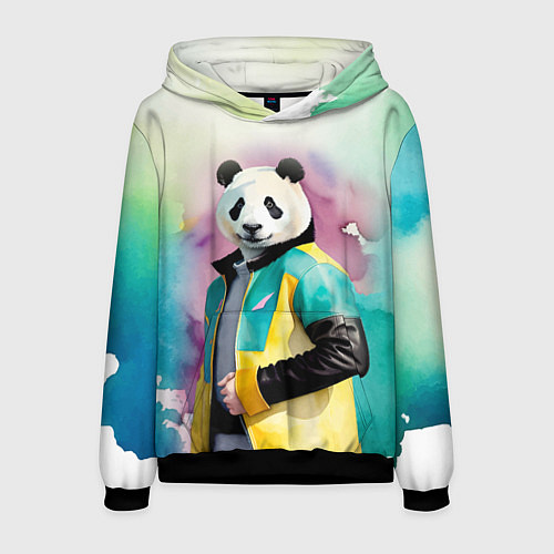 Мужская толстовка Прикольный панда в модной куртке / 3D-Черный – фото 1