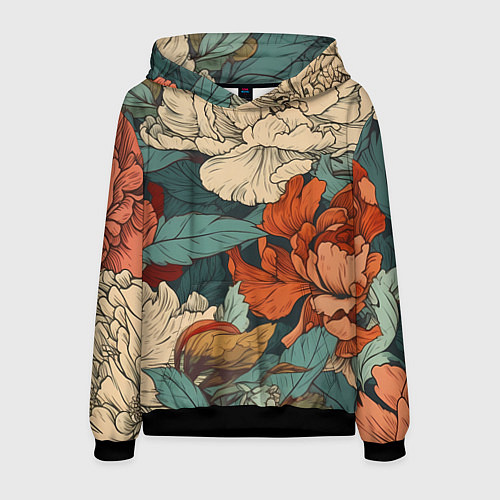 Мужская толстовка Цветущие пионы / 3D-Черный – фото 1
