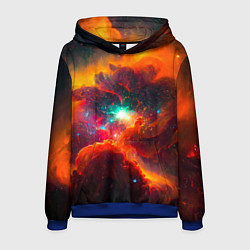 Толстовка-худи мужская Небула в космосе в оранжевых тонах - нейронная сет, цвет: 3D-синий