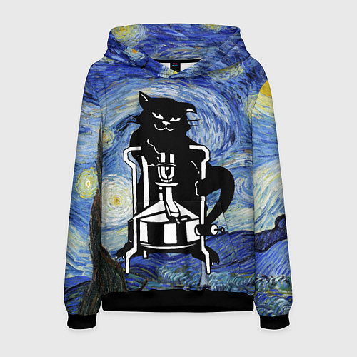 Мужская толстовка Кот Бегемот на примусе в Звездной ночи / 3D-Черный – фото 1