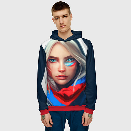 Мужская толстовка Девушка с голубыми глазами в флаге / 3D-Красный – фото 3