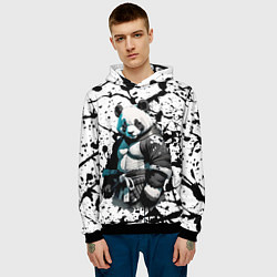 Толстовка-худи мужская Panda samurai on the background of blots, цвет: 3D-черный — фото 2