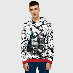 Толстовка-худи мужская Panda samurai on the background of blots, цвет: 3D-красный — фото 2