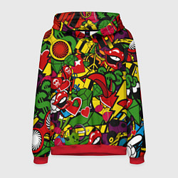 Толстовка-худи мужская Хиппи, знаки, позитифф, цвет: 3D-красный