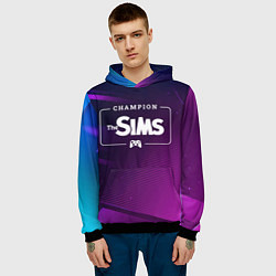 Толстовка-худи мужская The Sims gaming champion: рамка с лого и джойстико, цвет: 3D-черный — фото 2