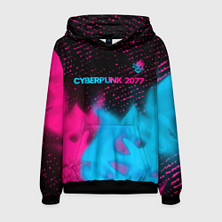 Толстовка-худи мужская Cyberpunk 2077 - neon gradient: символ сверху, цвет: 3D-черный