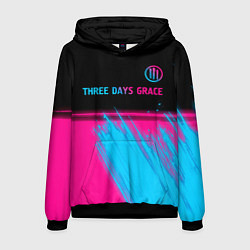 Толстовка-худи мужская Three Days Grace - neon gradient: символ сверху, цвет: 3D-черный