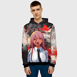 Толстовка-худи мужская Демон Пауэр - Человек бензопила, цвет: 3D-черный — фото 2