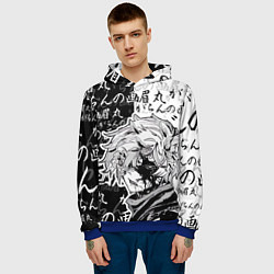Толстовка-худи мужская Адский рай - иероглифы, цвет: 3D-синий — фото 2