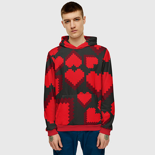 Мужская толстовка Pixel hearts / 3D-Красный – фото 3