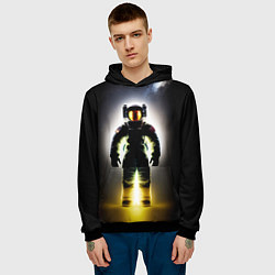 Толстовка-худи мужская Неоновый космонавт - нейросеть, цвет: 3D-черный — фото 2