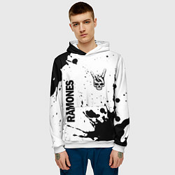 Толстовка-худи мужская Ramones и рок символ на светлом фоне, цвет: 3D-белый — фото 2