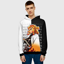 Толстовка-худи мужская Столп пламени - Ренгоку - клинок, цвет: 3D-черный — фото 2