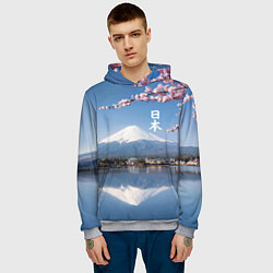 Толстовка-худи мужская Цветущая сакура на фоне Фудзиямы - Япония, цвет: 3D-меланж — фото 2