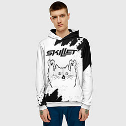 Толстовка-худи мужская Skillet рок кот на светлом фоне, цвет: 3D-белый — фото 2