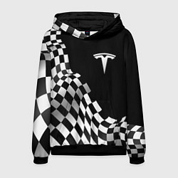 Толстовка-худи мужская Tesla racing flag, цвет: 3D-черный