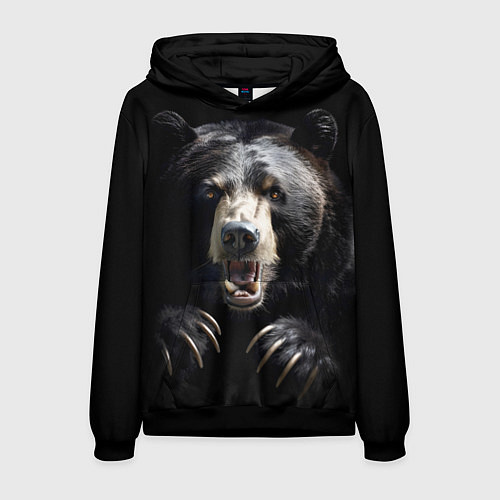 Мужская толстовка Бурый атакующий медведь / 3D-Черный – фото 1