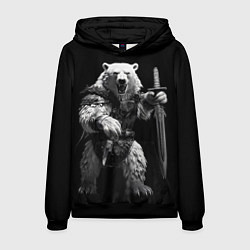 Толстовка-худи мужская Белый медведь воин, цвет: 3D-черный
